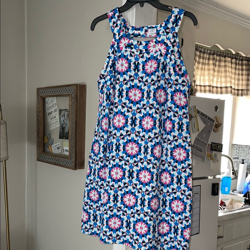 Crown & Ivy Geometric Floral Mini Dress - Blue and Pink